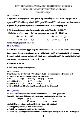 Đề thi đề nghị môn Hóa học trại hè Hùng vương IX lớp 10 - Trường THPT chuyên Bắc Giang môn Hoá Học